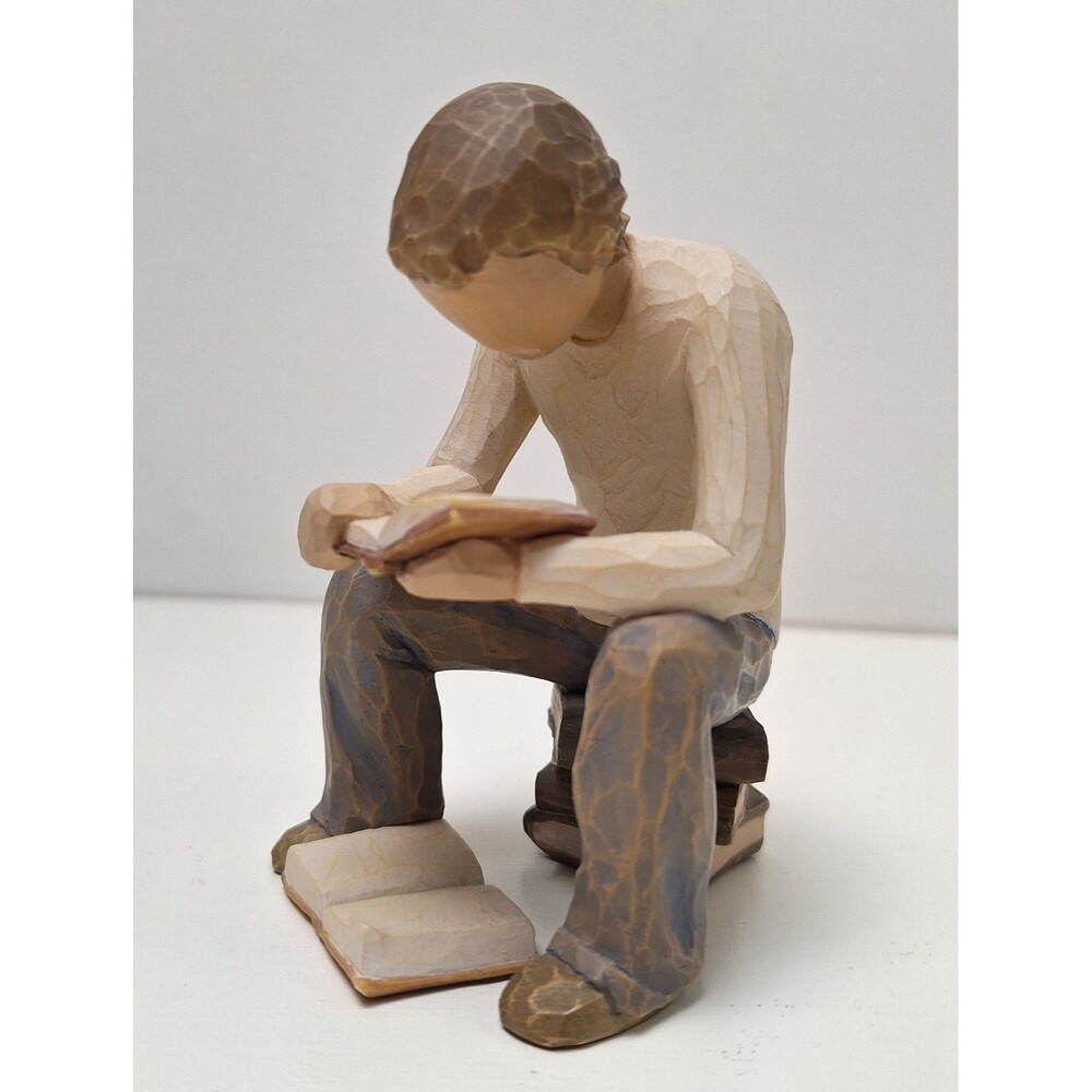 Willow Tree Figurine "Quest", Seated Young Man Reading/Studying a Book, No Box